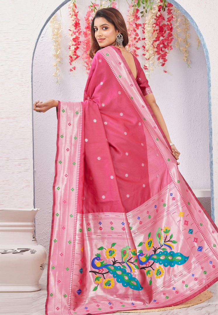 Pink Banarasi Silk Paithani Saree