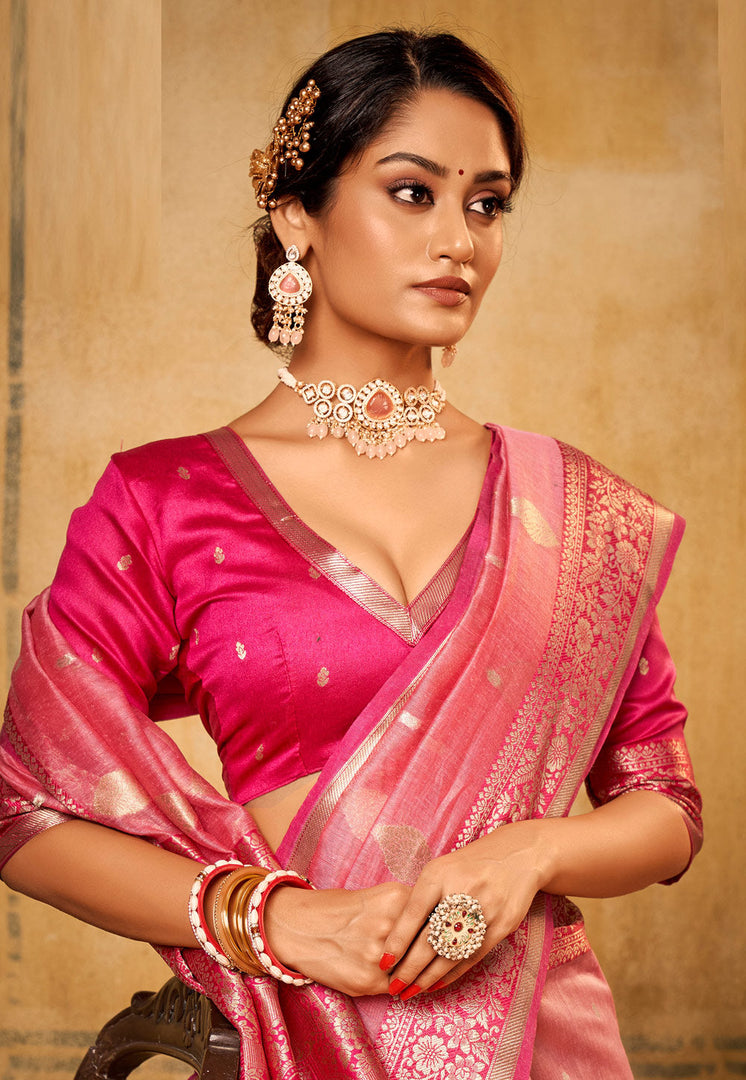Pink Banarasi Silk Saree