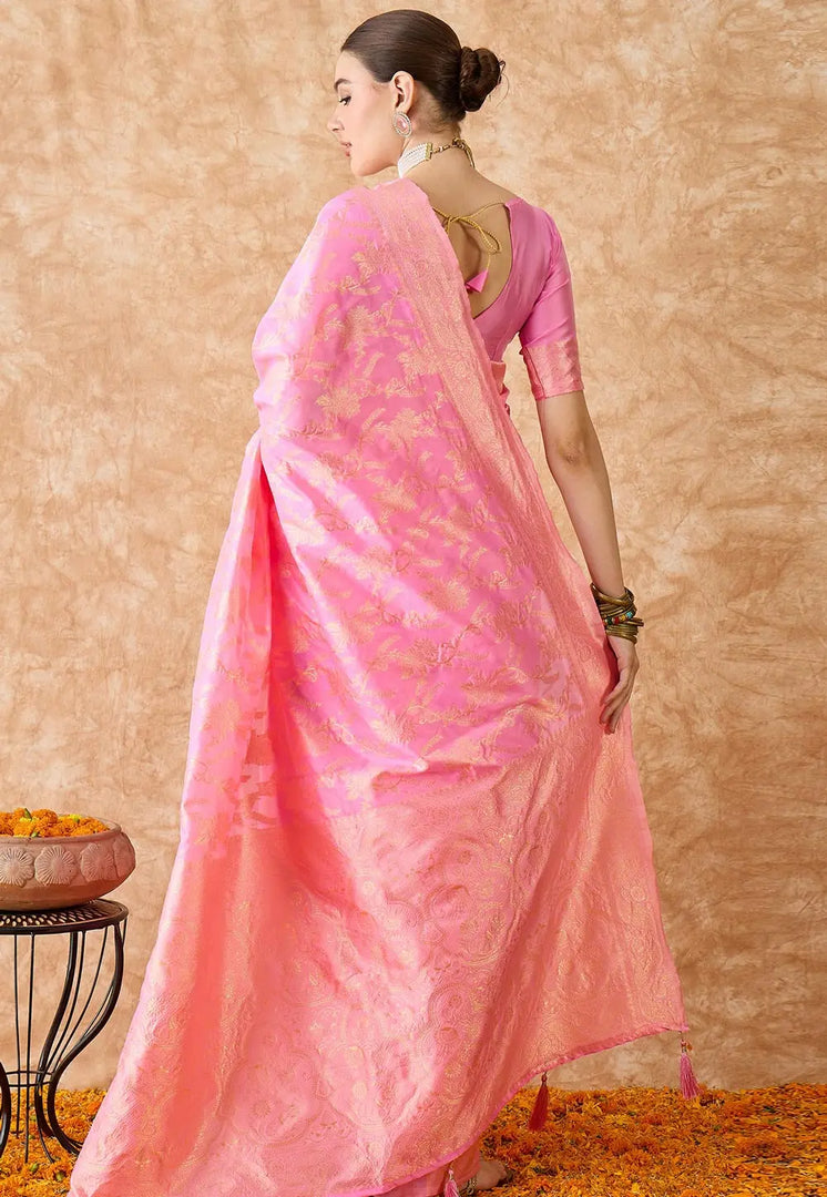 Pink Banarasi Silk Saree