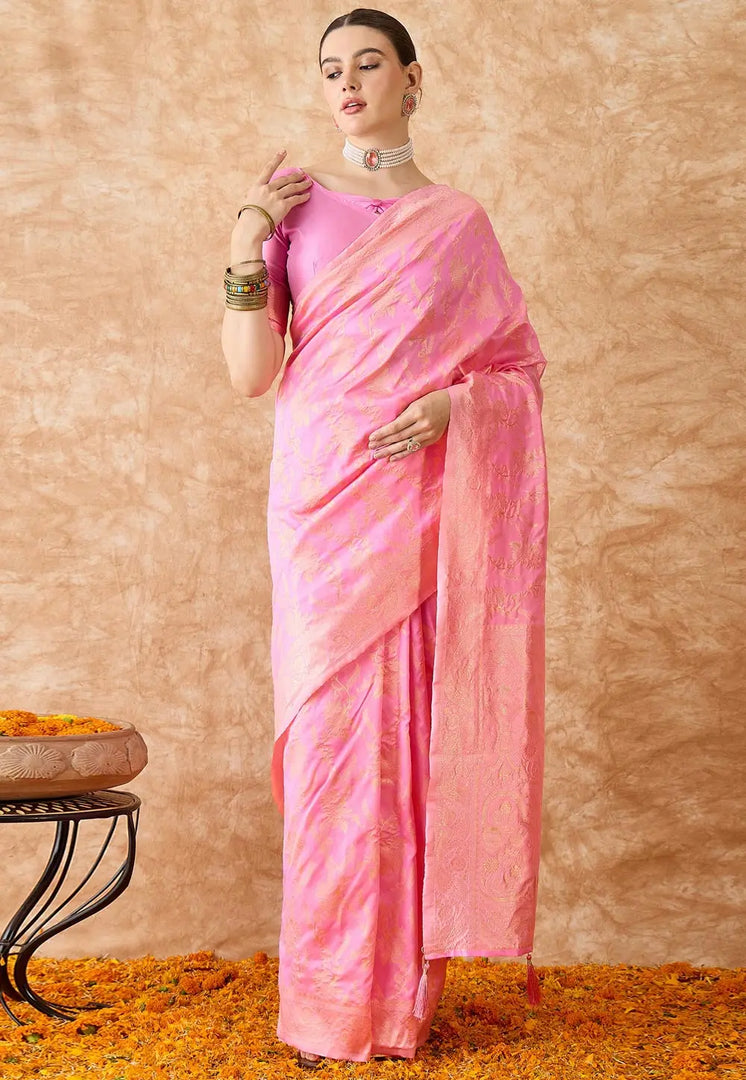 Pink Banarasi Silk Saree