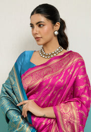 Pink Banarasi Silk Saree With Blouse