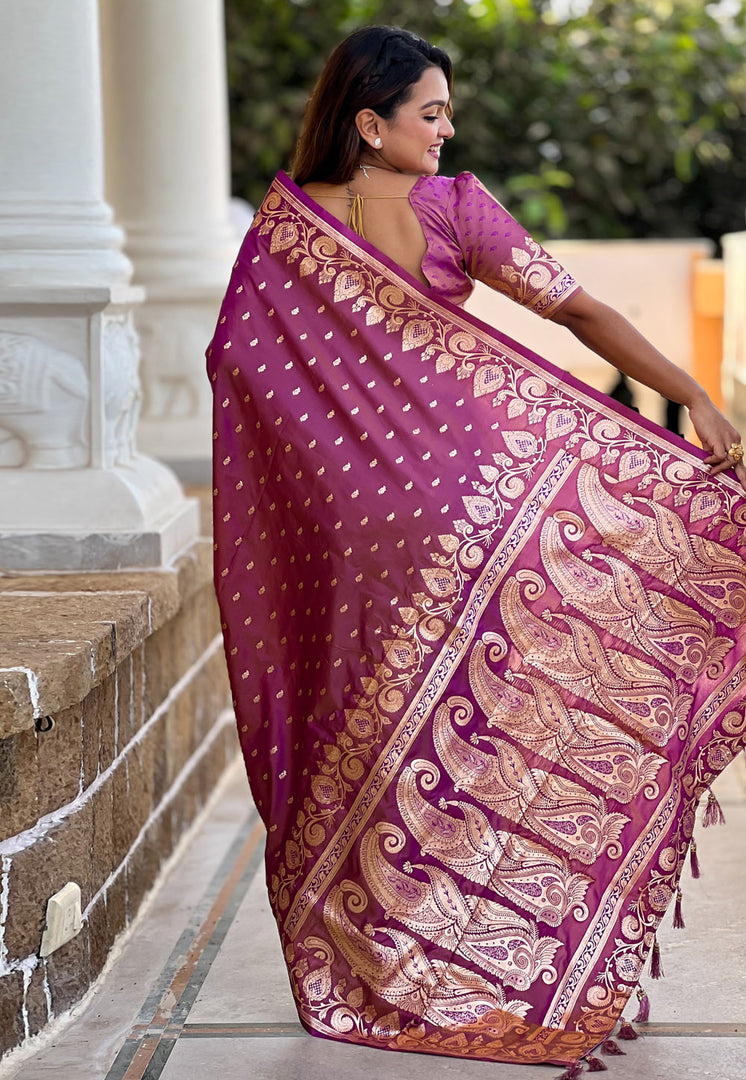 Pink Banarasi Silk Saree With Blouse