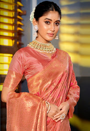 Pink Banarasi Silk Saree With Blouse