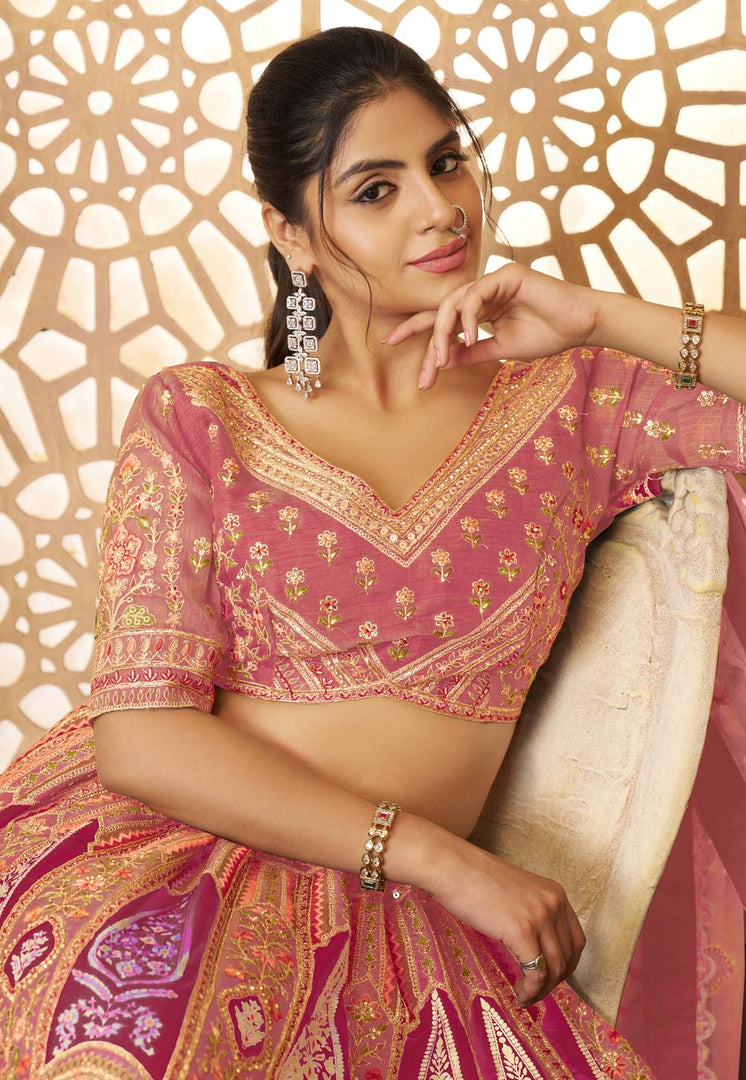 Pink Banarasi Silk Wedding Lehenga Choli