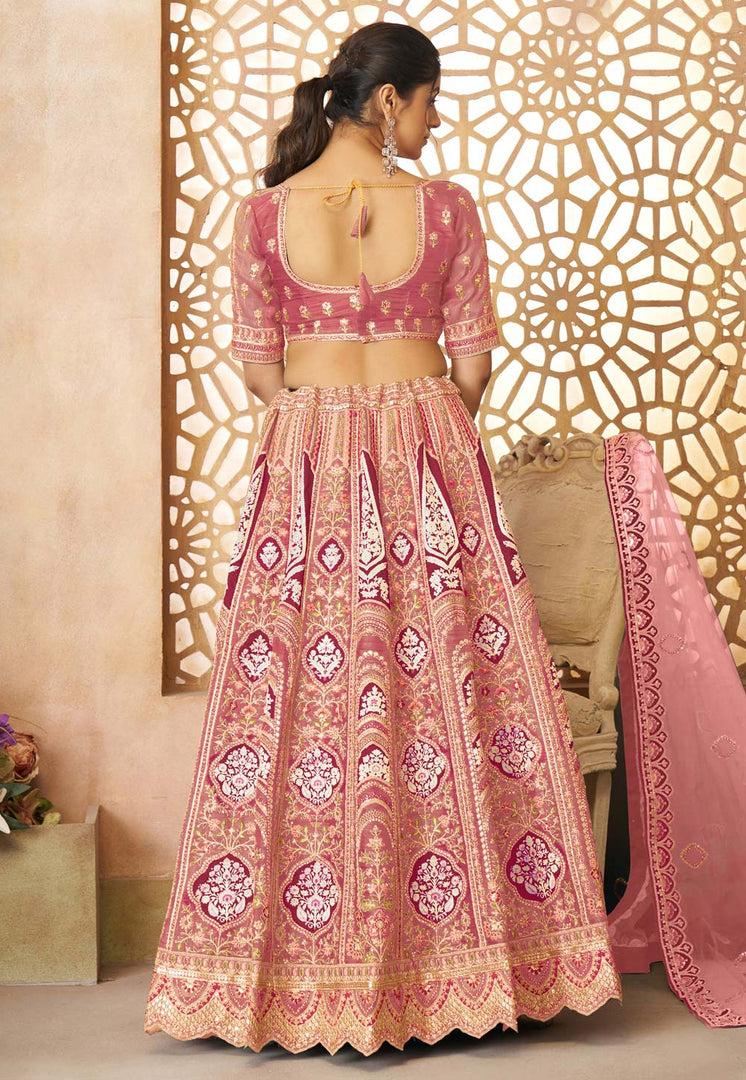 Pink Banarasi Silk Wedding Lehenga Choli