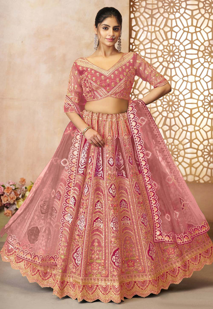 Pink Banarasi Silk Wedding Lehenga Choli