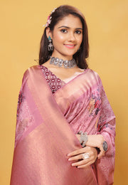 Pink Bemberg Saree With Blouse