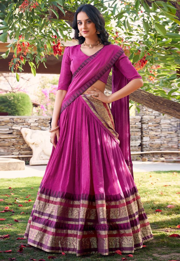 Pink Chanderi Circular Lehenga Choli