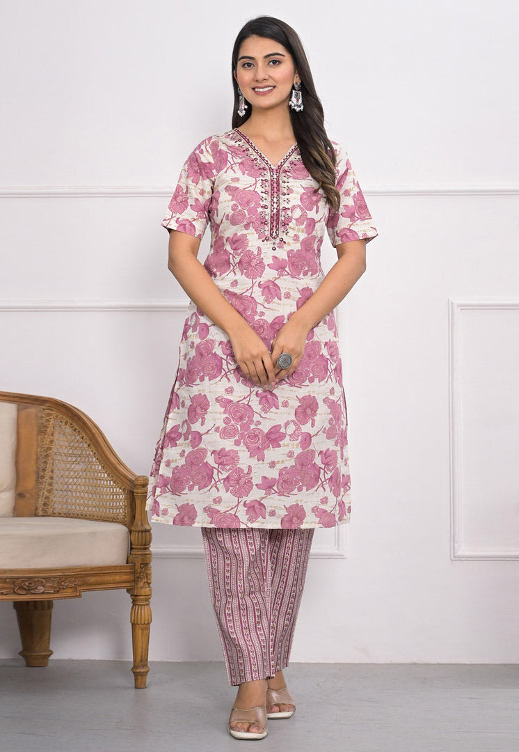 Pink Chanderi Kurta Set With Pant