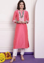 Load image into Gallery viewer, Pink Chanderi Long Kurti
