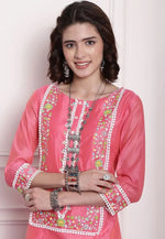 Load image into Gallery viewer, Pink Chanderi Long Kurti
