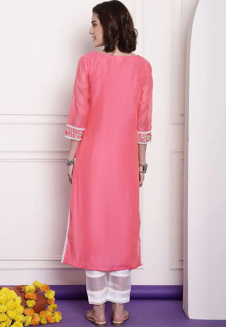 Pink Chanderi Long Kurti