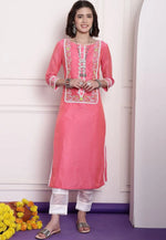Load image into Gallery viewer, Pink Chanderi Long Kurti
