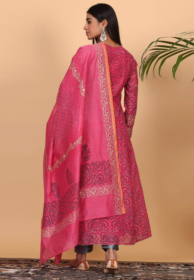 Pink Chanderi Readymade Anarkali Suit
