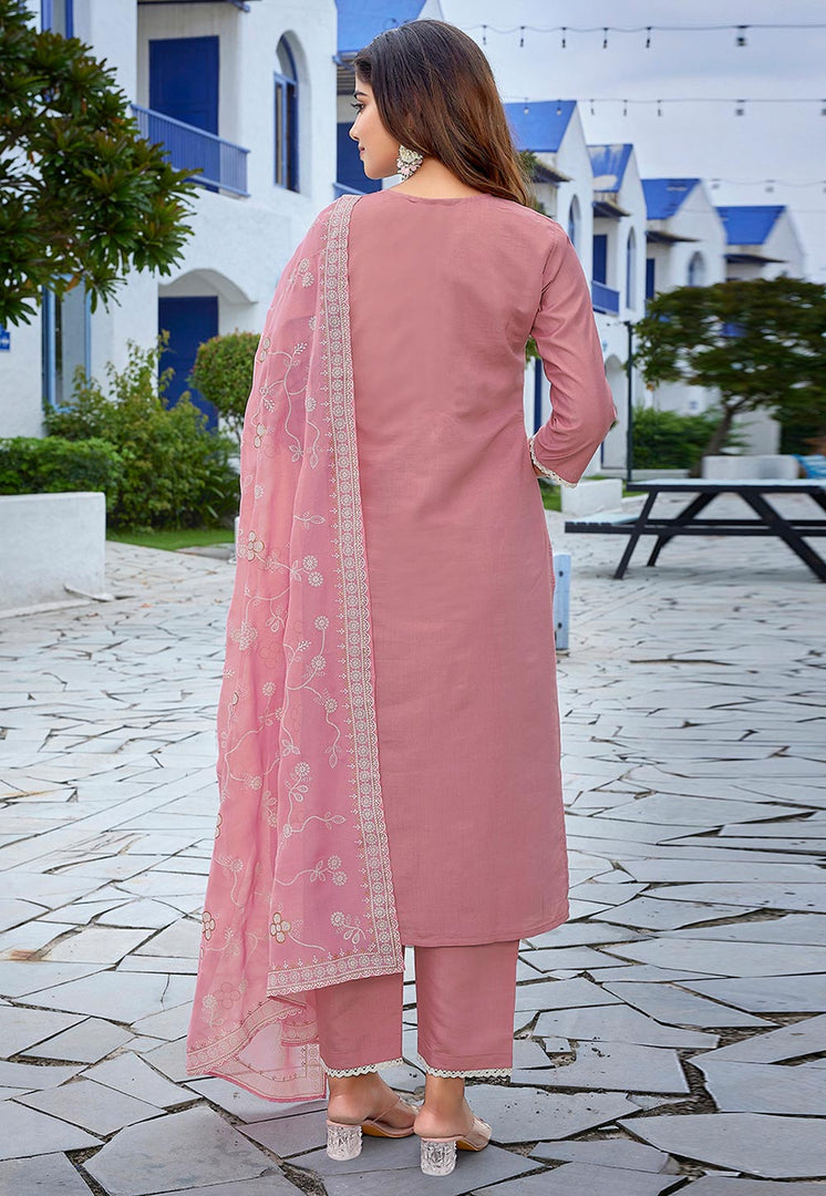 Pink Chanderi Readymade Pakistani Suit