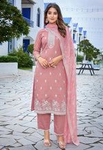 Load image into Gallery viewer, Pink Chanderi Readymade Pakistani Suit
