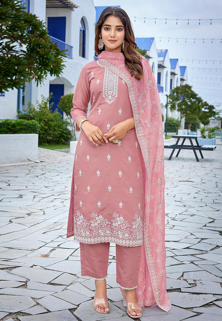 Pink Chanderi Readymade Pakistani Suit