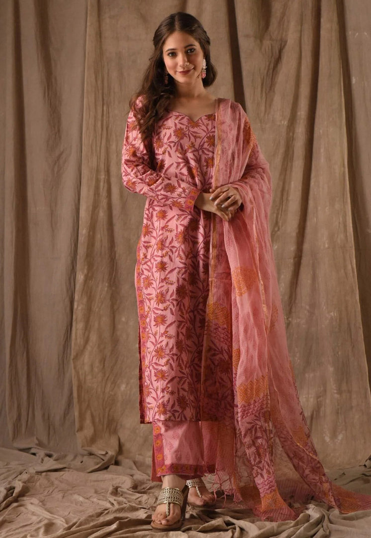 Pink Chanderi Readymade Pakistani Suit