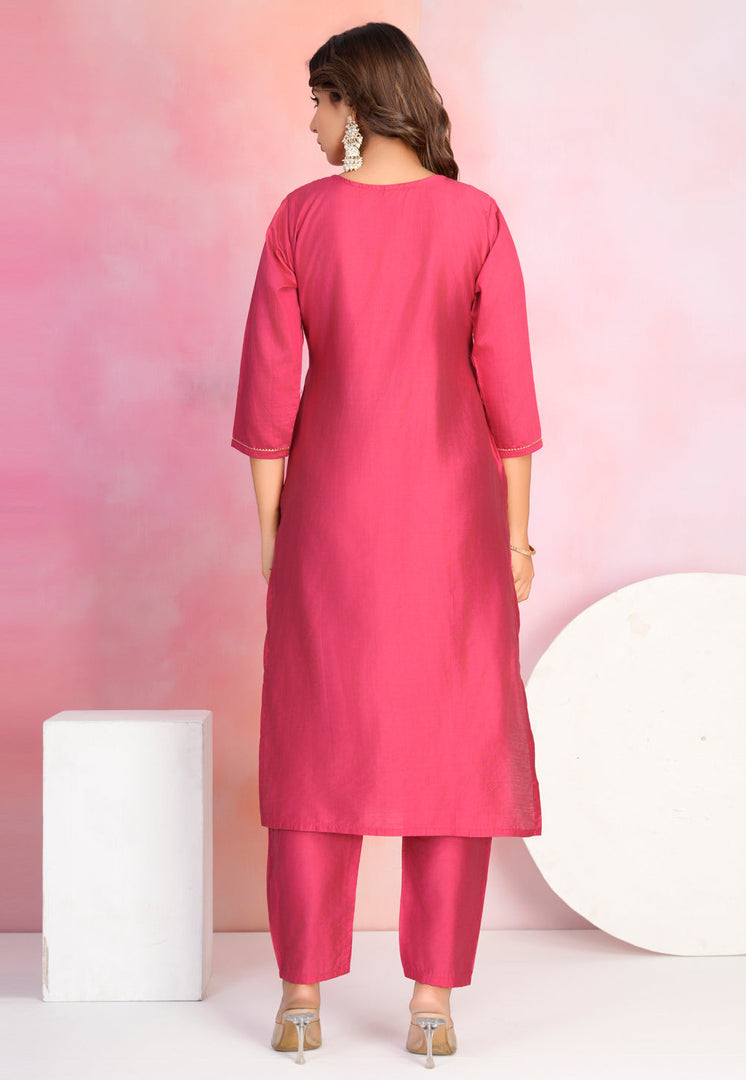 Pink Chanderi Readymade Pant Style Suit