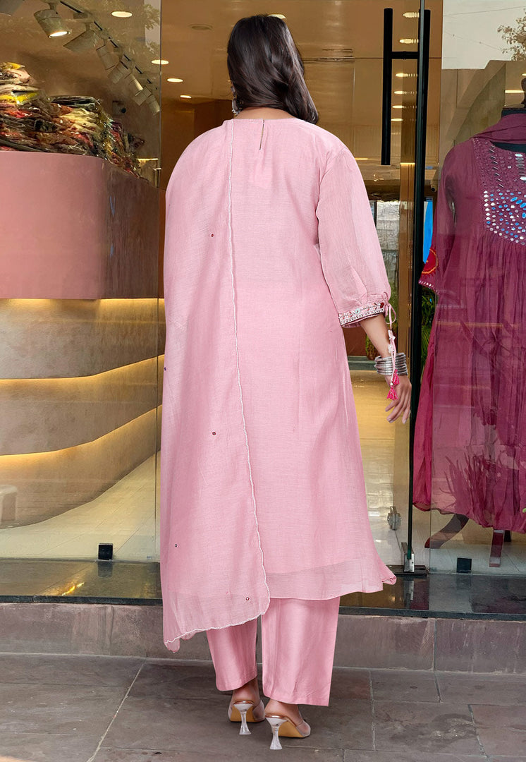 Pink Chanderi Silk Readymade Pakistani Suit