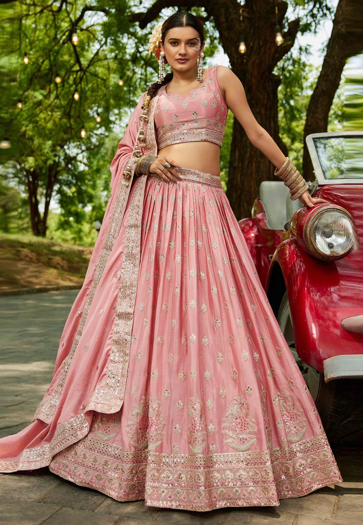 Pink Chiffon Lehenga Choli For Wedding