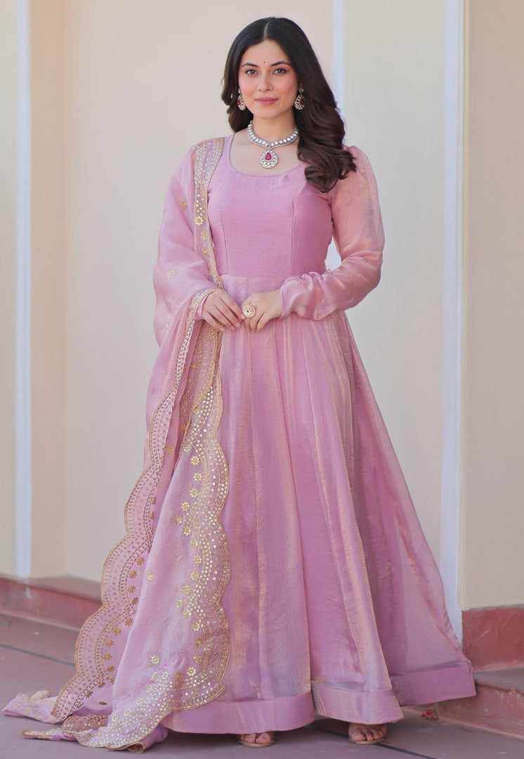 Pink Chiffon Readymade Long Anarkali Suit