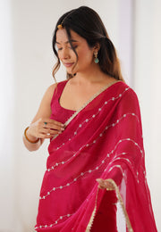 Pink Chiffon Saree With Blouse