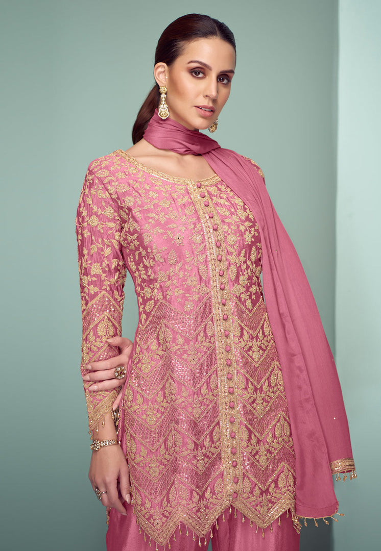 Pink Chinon Embroidered Pakistani Suit