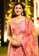 Load image into Gallery viewer, Pink Chinon Floral print Lehenga choli

