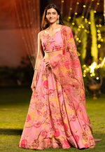 Load image into Gallery viewer, Pink Chinon Floral print Lehenga choli
