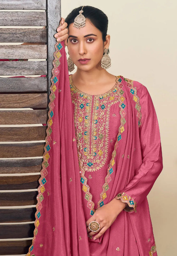 Pink Chinon Indo Western Lehenga Choli