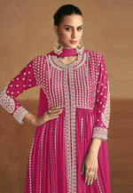 Load image into Gallery viewer, Pink Chinon Long Anarkali Suit
