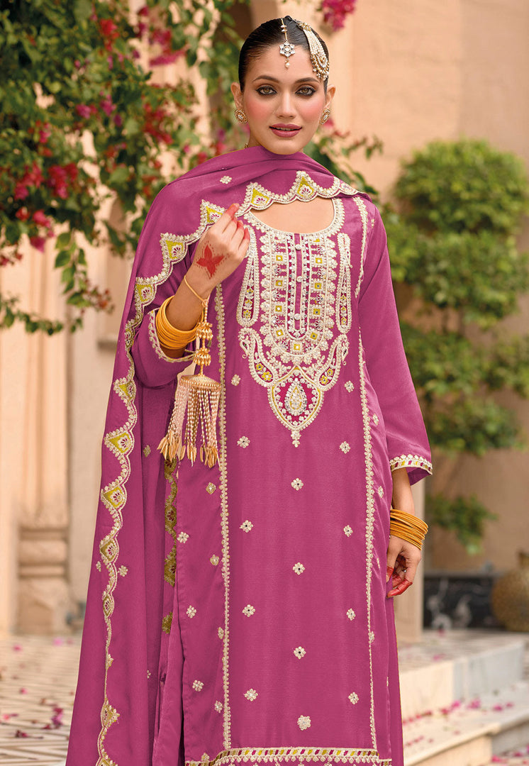 Pink Chinon Pakistani Suit