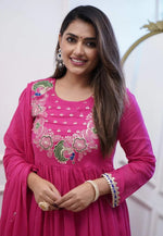 Load image into Gallery viewer, Pink Chinon Readymade Anarkali Suit

