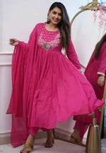 Load image into Gallery viewer, Pink Chinon Readymade Anarkali Suit
