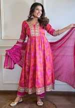 Load image into Gallery viewer, Pink Chinon Readymade Anarkali Suit
