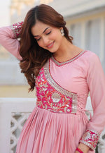 Load image into Gallery viewer, Pink Chinon Readymade Long Anarkali Suit

