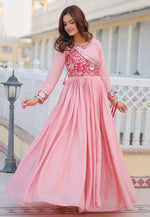 Load image into Gallery viewer, Pink Chinon Readymade Long Anarkali Suit
