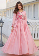 Load image into Gallery viewer, Pink Chinon Readymade Long Anarkali Suit
