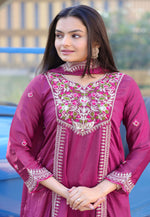 Load image into Gallery viewer, Pink Chinon Readymade Long Anarkali Suit
