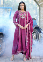 Load image into Gallery viewer, Pink Chinon Readymade Long Anarkali Suit
