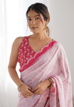 Load image into Gallery viewer, Pink Chinon Saree With Blouse
