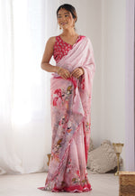 Load image into Gallery viewer, Pink Chinon Saree With Blouse
