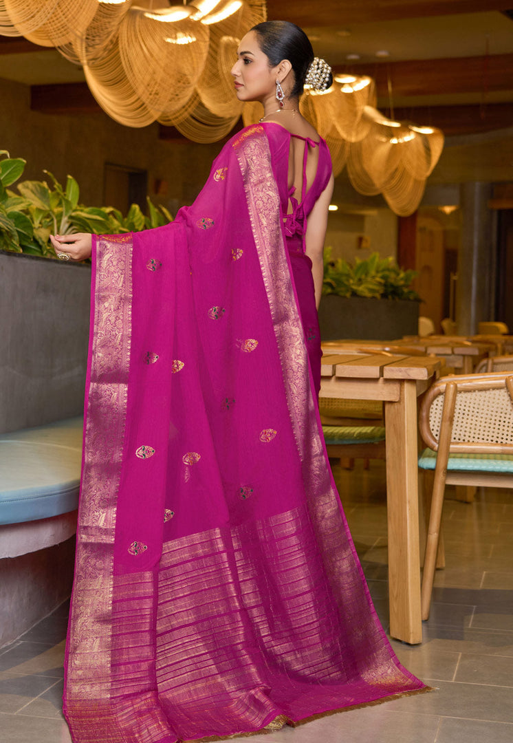 Pink Chinon Saree With Blouse