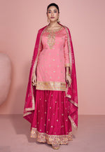 Load image into Gallery viewer, Pink Chinon Sharara Suit
