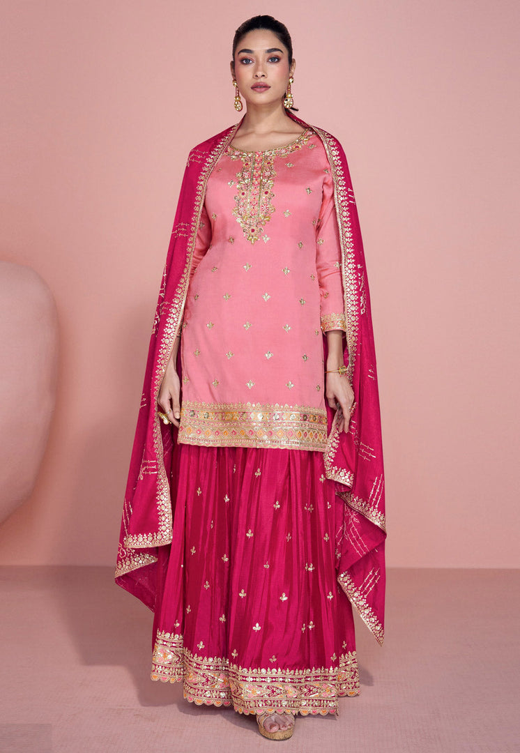 Pink Chinon Sharara Suit