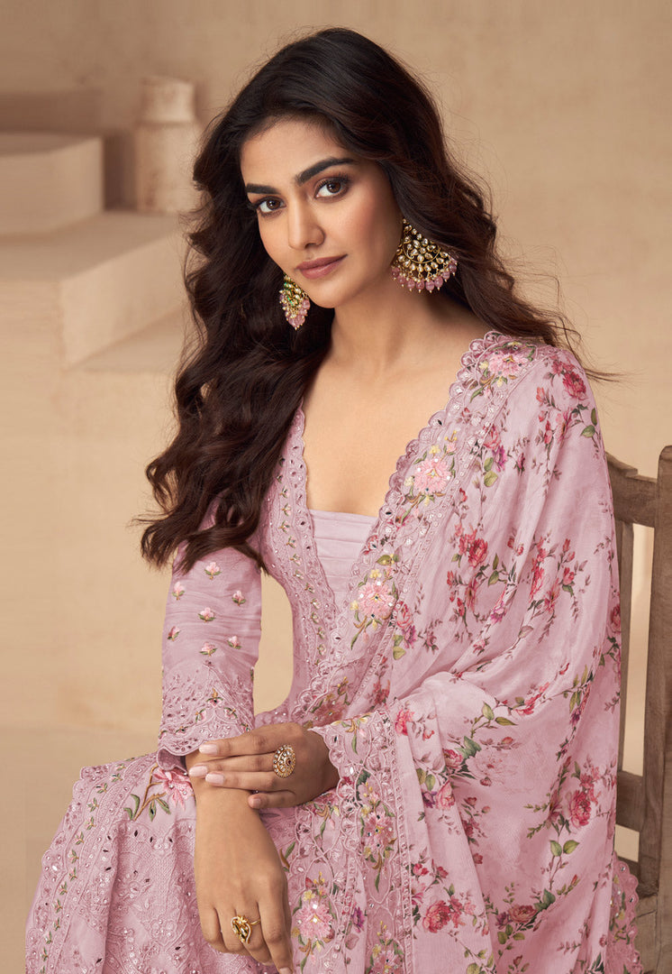 Pink Chinon Silk Embroidered Pakistani Suit