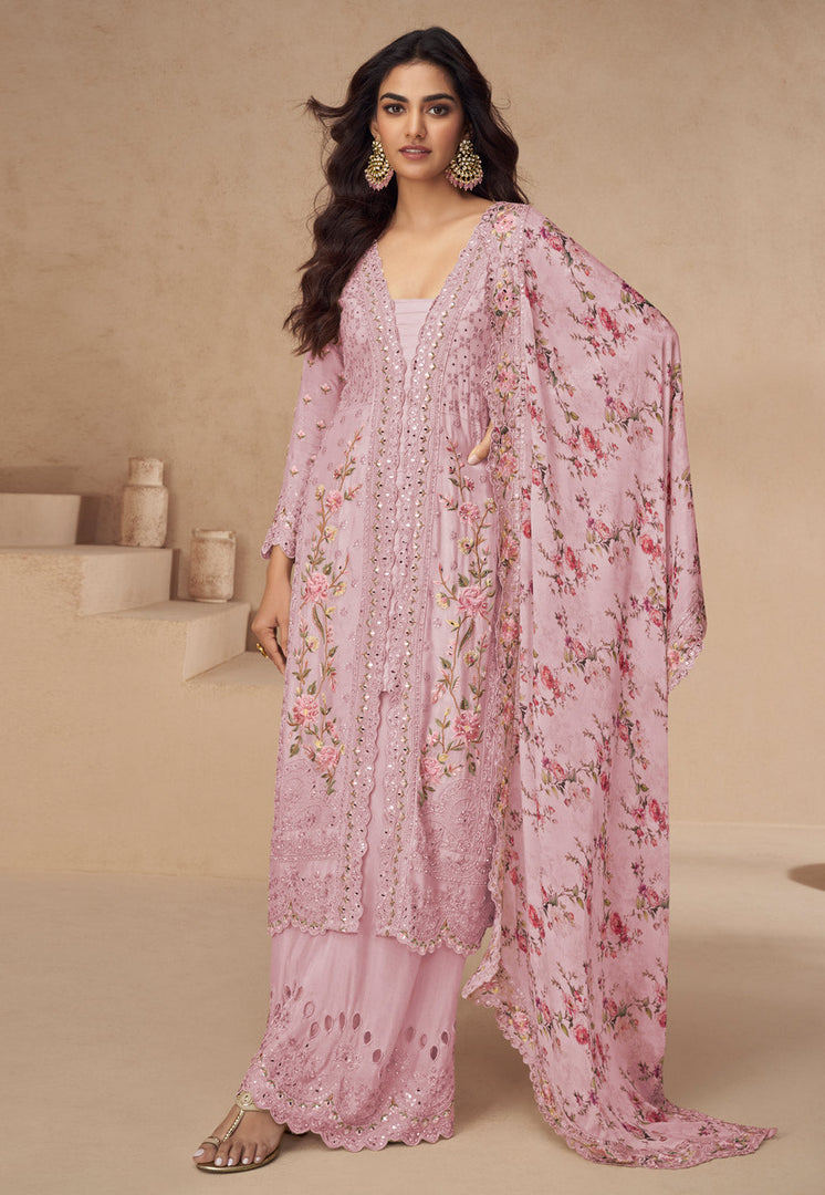Pink Chinon Silk Embroidered Pakistani Suit
