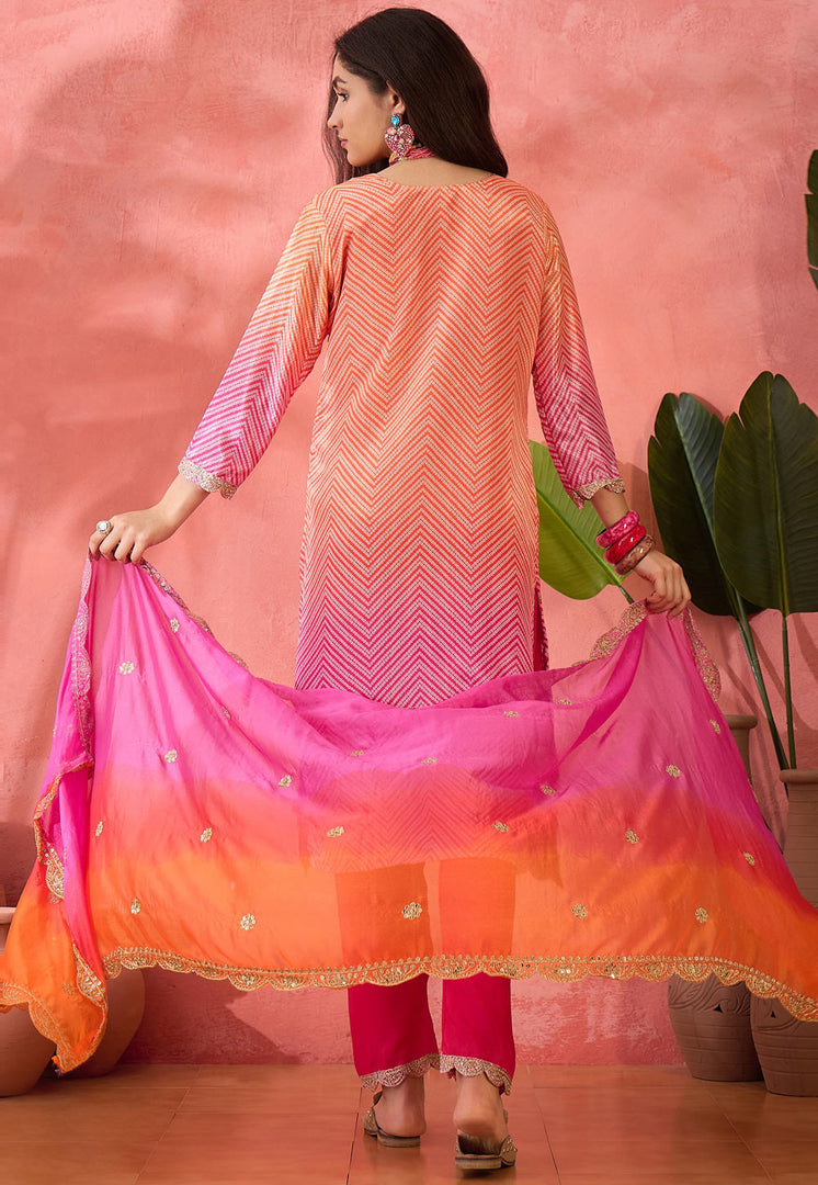Pink Chinon Silk Readymade Pakistani Suit