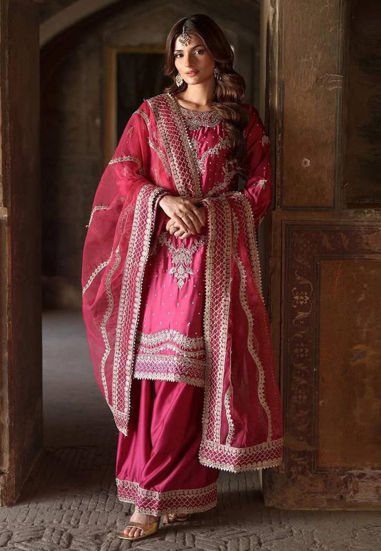 Pink Chinon Silk Readymade Palazzo Suit